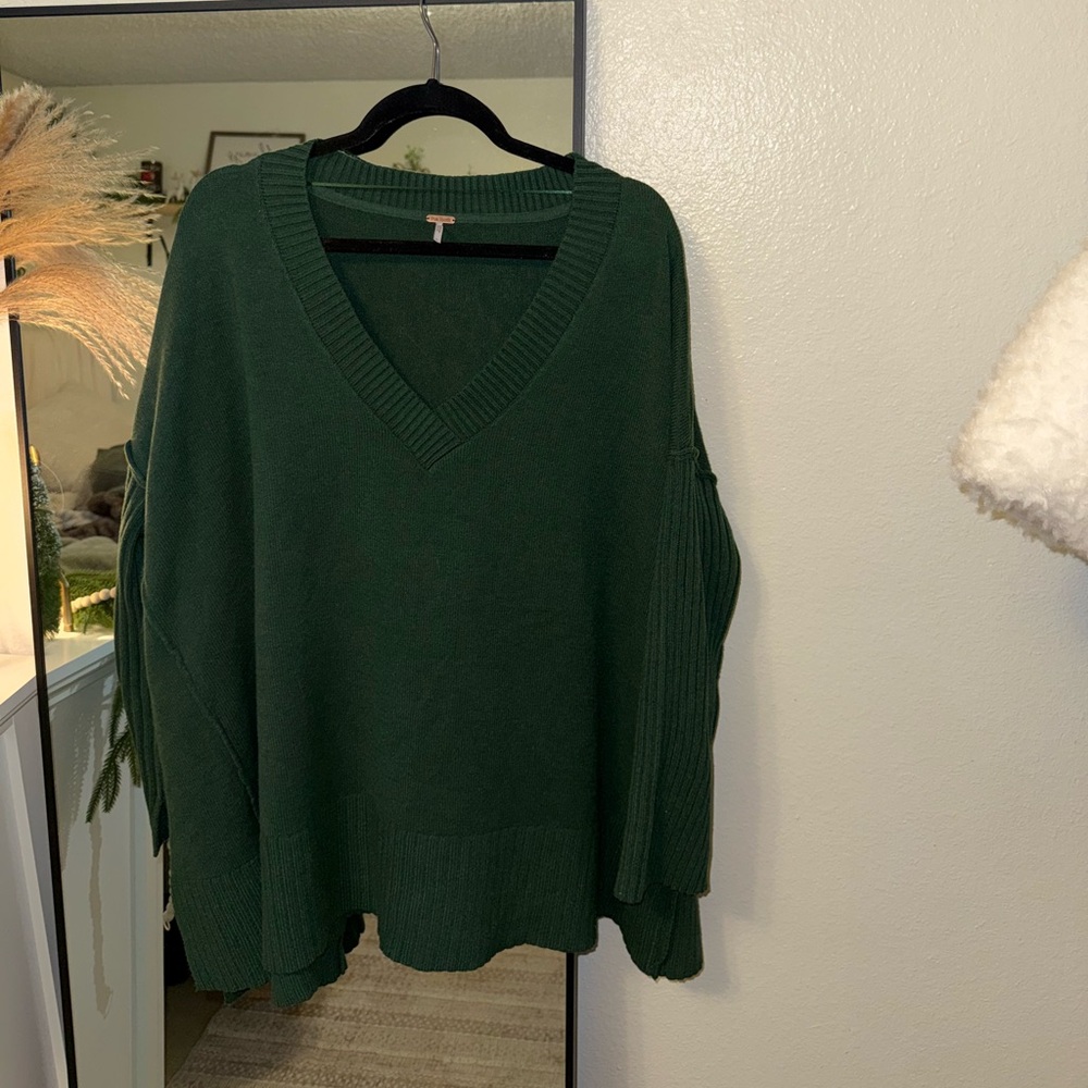 Free People Forest Green V-Neck Sweater